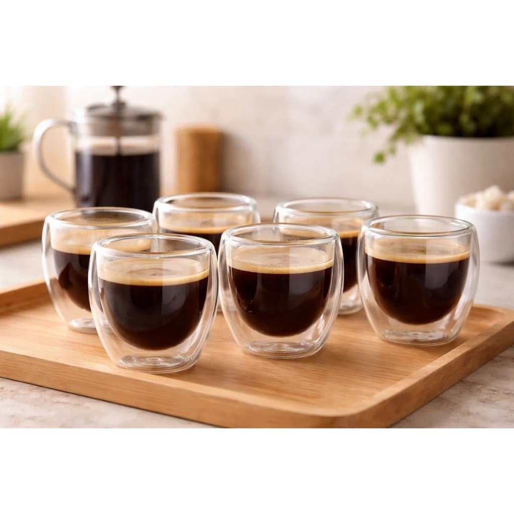 Kit Copos Vidro Duplo 2 4 6 80ml Térmico Café Chá Cappuccino Refrigerante Suco Não Esquenta Elegante