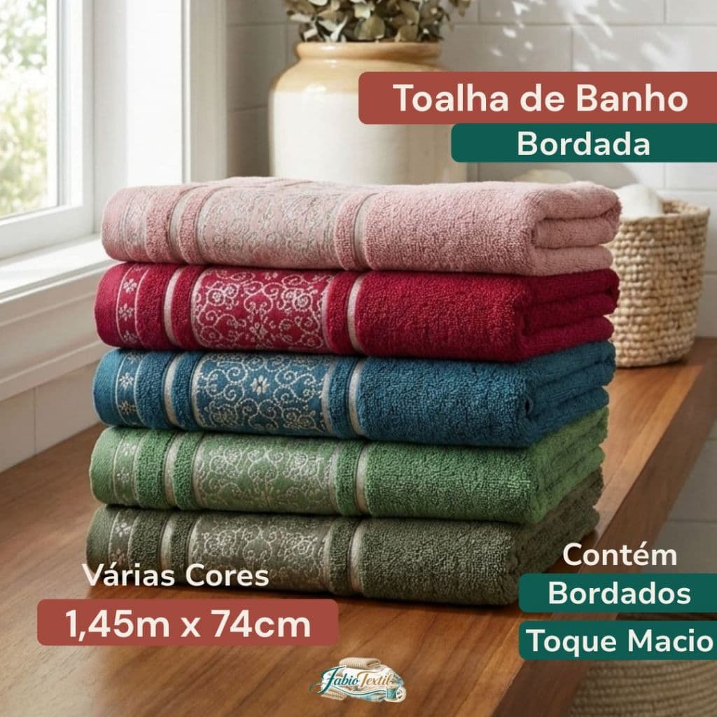 Toalha De Banho Algodão Bordada Merselha Macia Alta Absorção Várias Cores