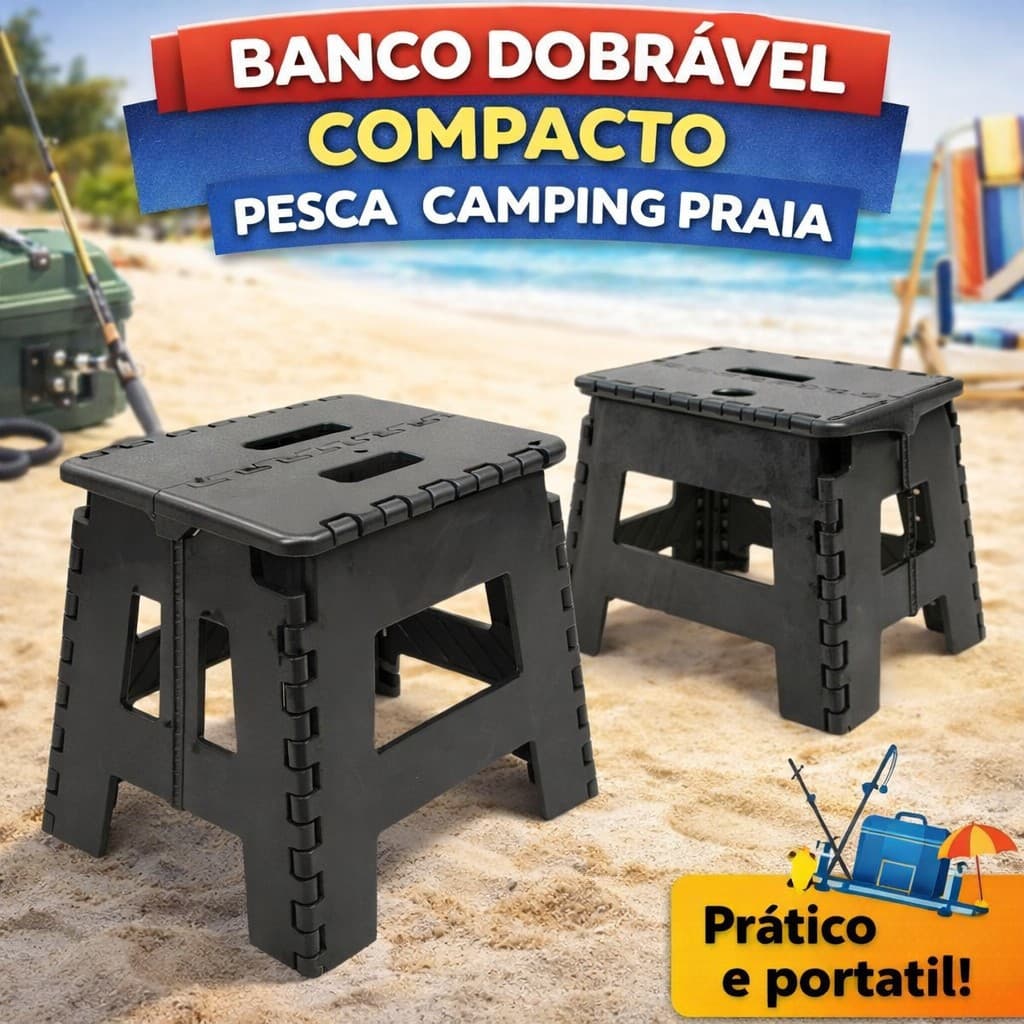 Banquinho Dobrável Portátil Antiderrapante para Camping e Pescaria - Kit 1 a 6 Peças Suporta até 100kg Adulto e Criança