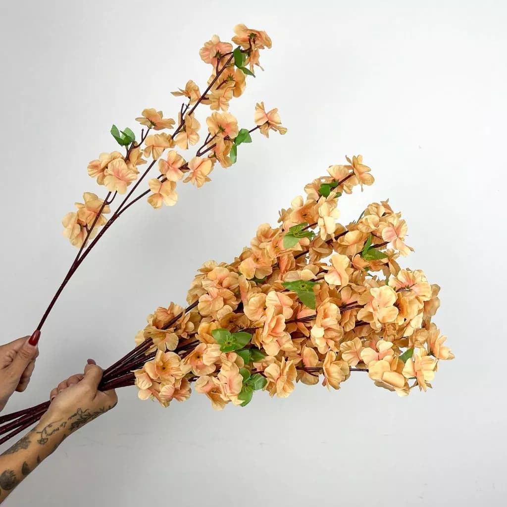 Buquê De Flores De Cerejeira Artificial Flor De Pêssego Decoração De Casamento 65cm - A-504 PESSEGO