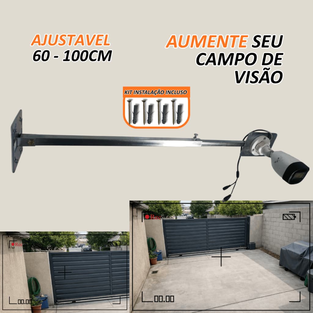 Extensor Para Câmera de Segurança 1 Metro Haste Longa Ajustável Para Parede Área Ampla