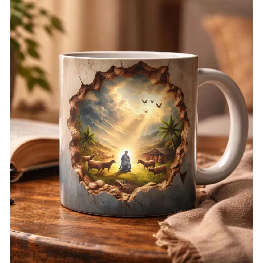 Caneca Porcelana 3D Gospel Fé Deus Jesus Cristo Presente Criativo