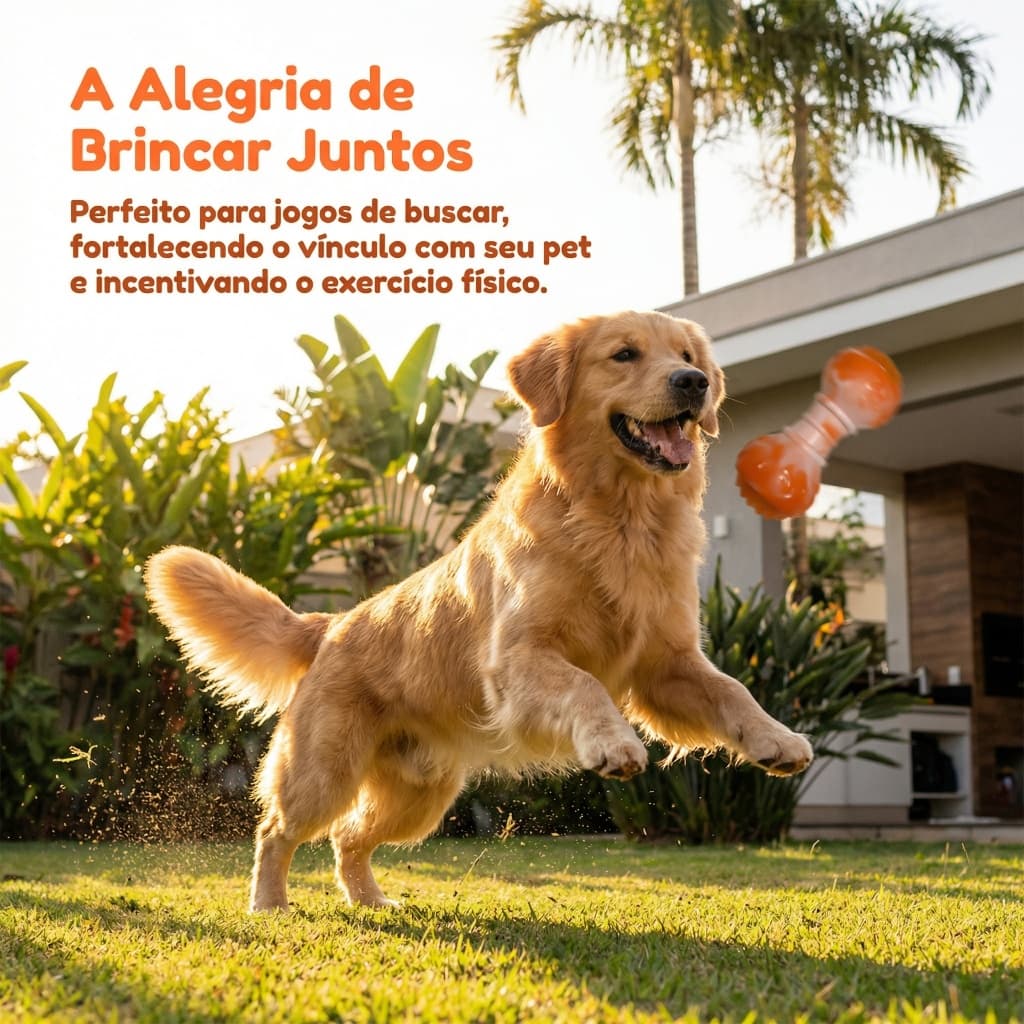 Osso Halter Antimordida | TPR Marmorizado Laranja | Massageia Gengiva | p/ Cães Médio e Grande