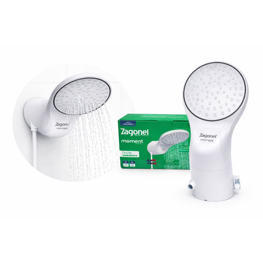 CHUVEIRO BRANCO 220V DUCHA ELETRONICA 7500W RESISTENTE ZAGONEL