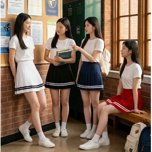 Saia Colegial De Preguinhas Colorida  Cosplay Coreano