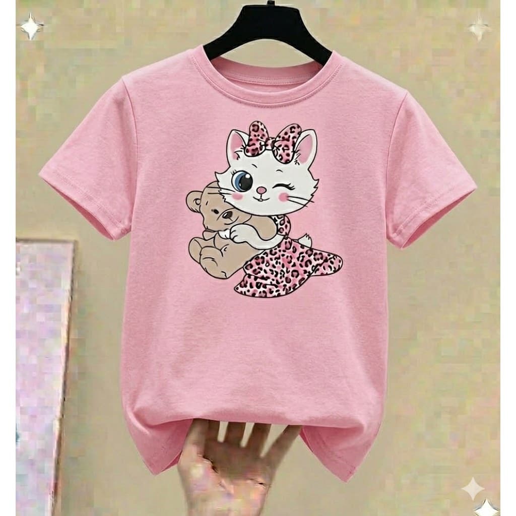 Camiseta de Algodão Infantil Gatinha Fofa Tendencia
