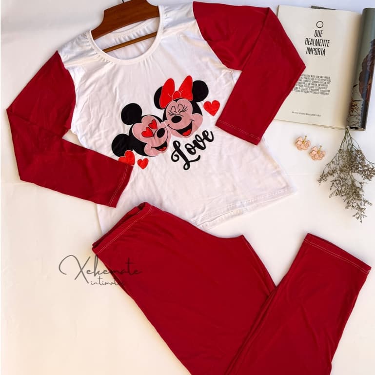 Kit Pijamas de Inverno Manga Longa Calça Suede Estampados Confortável Moda Feminina Elástico Cintura