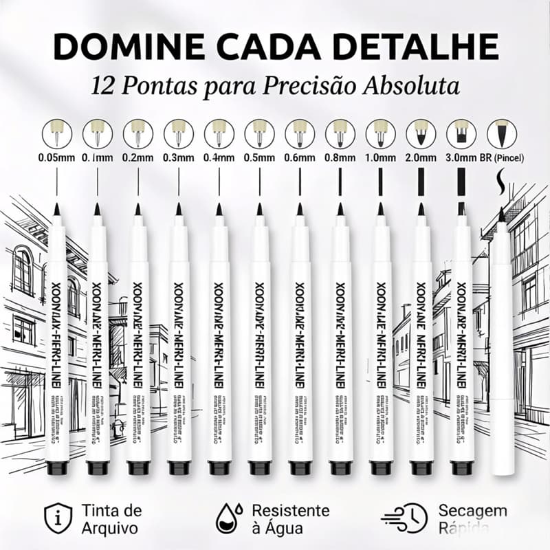 12-36PCS Canetas Técnicas de Precisão Micro-Line - Pontas Variadas 0.05mm a 3.0mm Brush 402