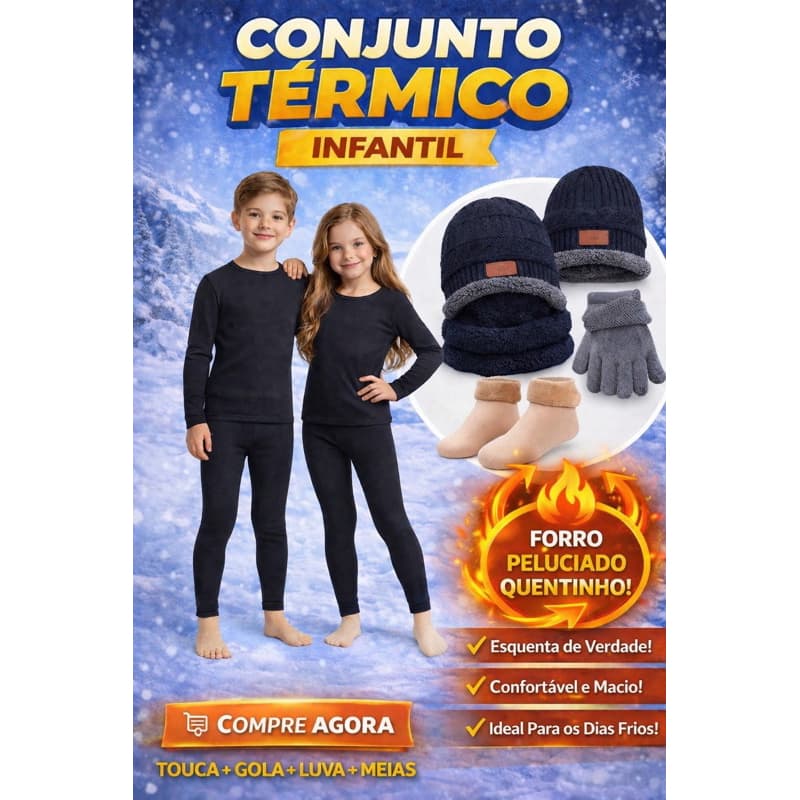 Roupa Infantil Criança Peluciada Térmica Touca Meia Luva CONJUNTO TÉRMICO FORRADO FLANELADO PIJAMA CALÇA CAMISA LONGA