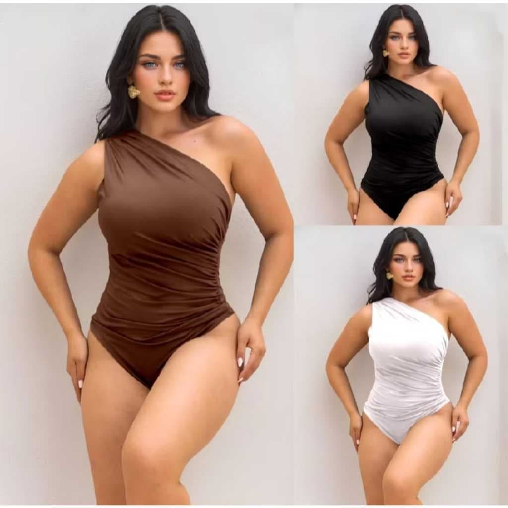 Kit 2 Body Feminino Verão Plissado Um Ombro Só Suplex Premium manga nula