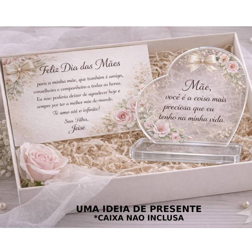 Kit Presente Lembrancinha Dia das Mães Acrílico 3mm Coração + Cartão Decorativo Para sua Mãe