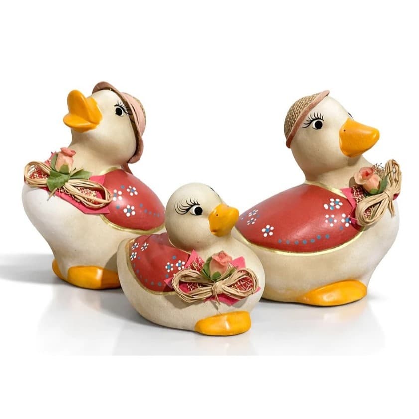 Trio De Pato Com Chapéu - Cerâmica Decoração