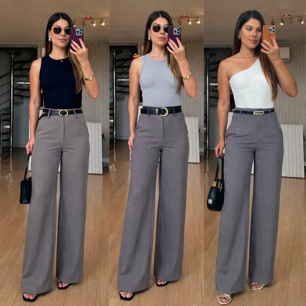 Calça Pantalona Cintura Alta Tecido alfaiataria Premium
