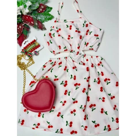 Vestido Infantil Menina Crepinho Leve Alcinha e Fenda Lateral Elástico Estampado Floral