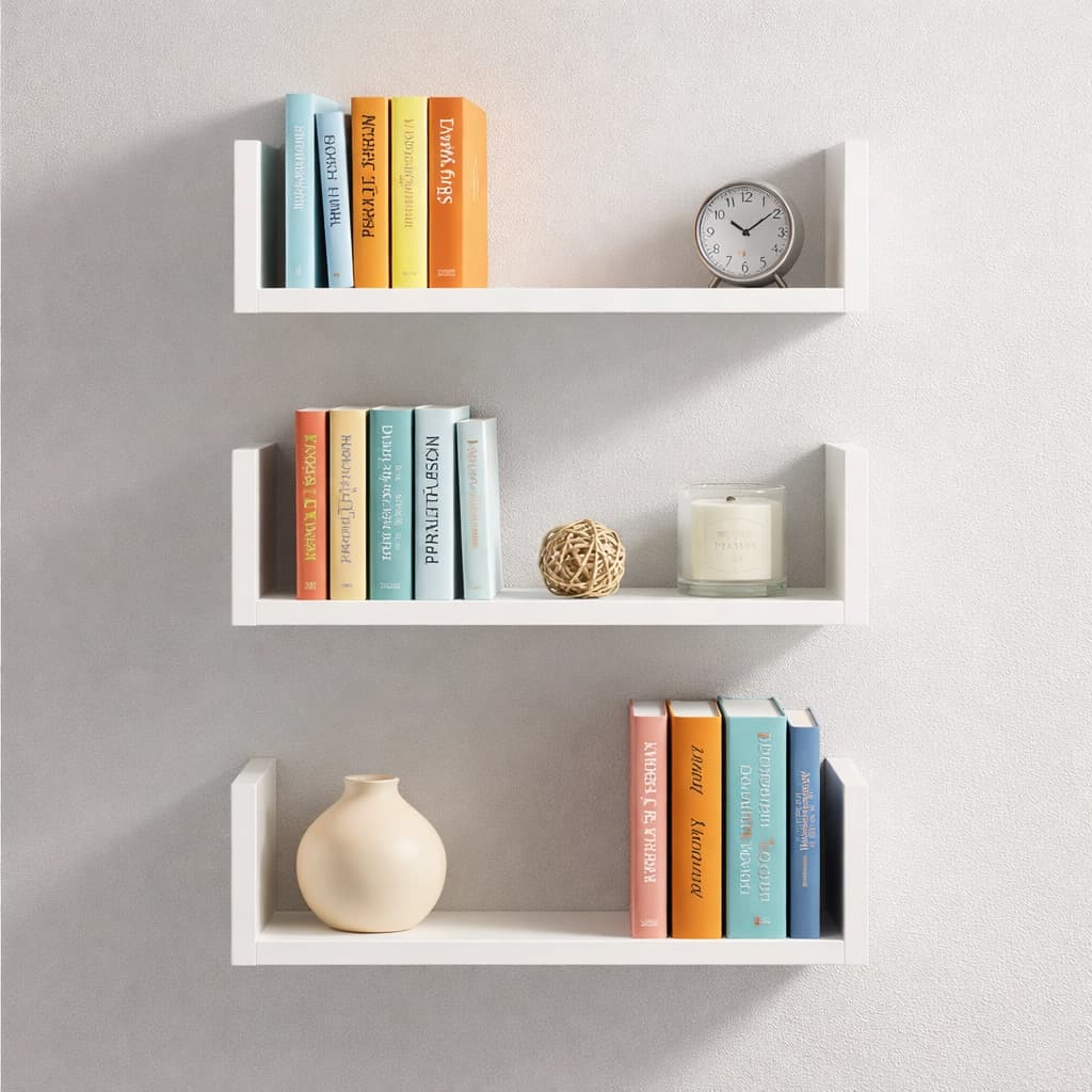 Kit 3 Prateleiras U Mdf 65x20cm Branco Nicho Livros Revista Mdf 15mm 65x20 Suportes Grátis