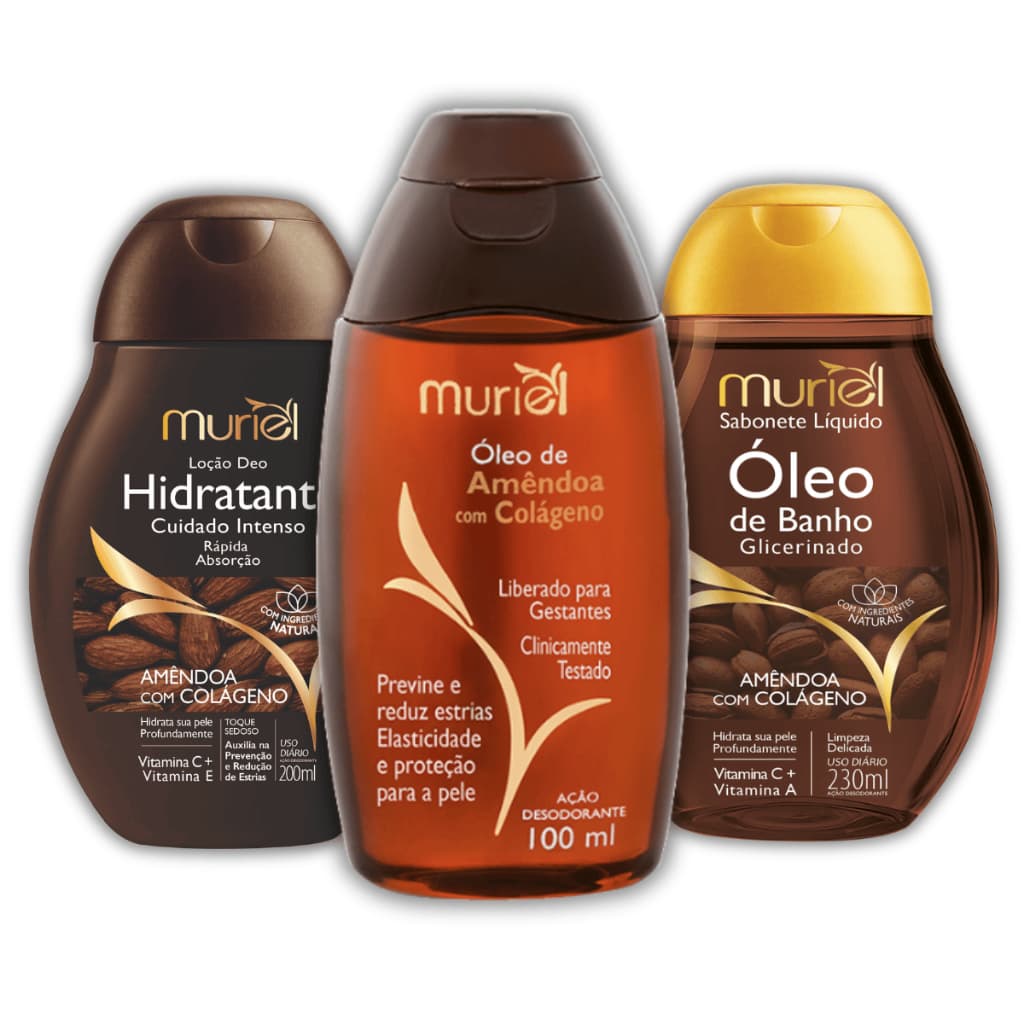 Kit 3 Banho Óleo Muriel Amêndoa com Colágeno Banho e Pós Banho