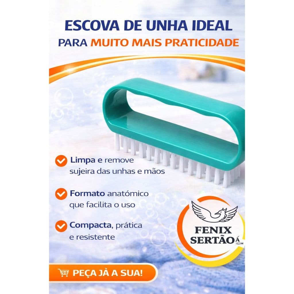 Escova de Unha Anatômica | Limpeza Profunda para Mãos e Unhas