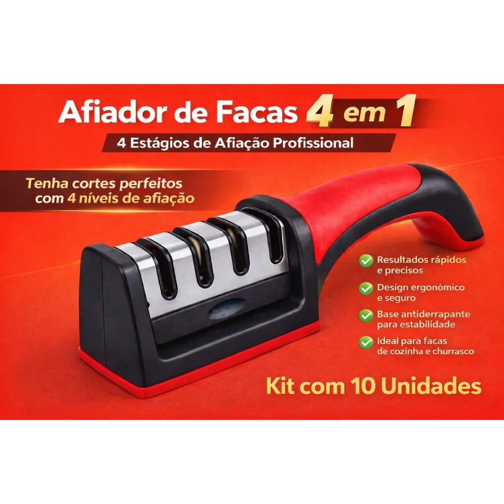 Kit 10 Afiador E Amolador De Facas E Tesouras 3 Tipos Pedras
