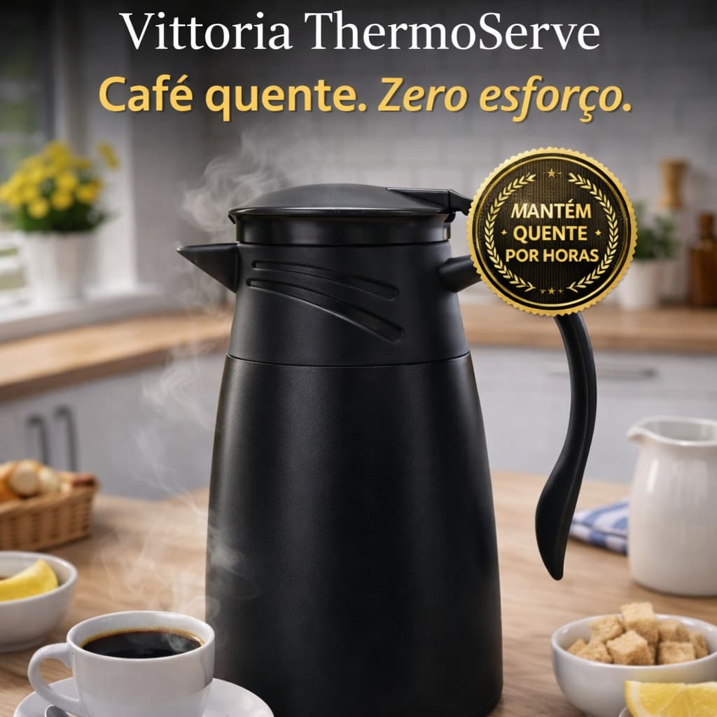 Garrafa Térmica 1L Vittoria Roma ThermoServe Mantém Café Quente Bico Anti Respingo Elegante Casa