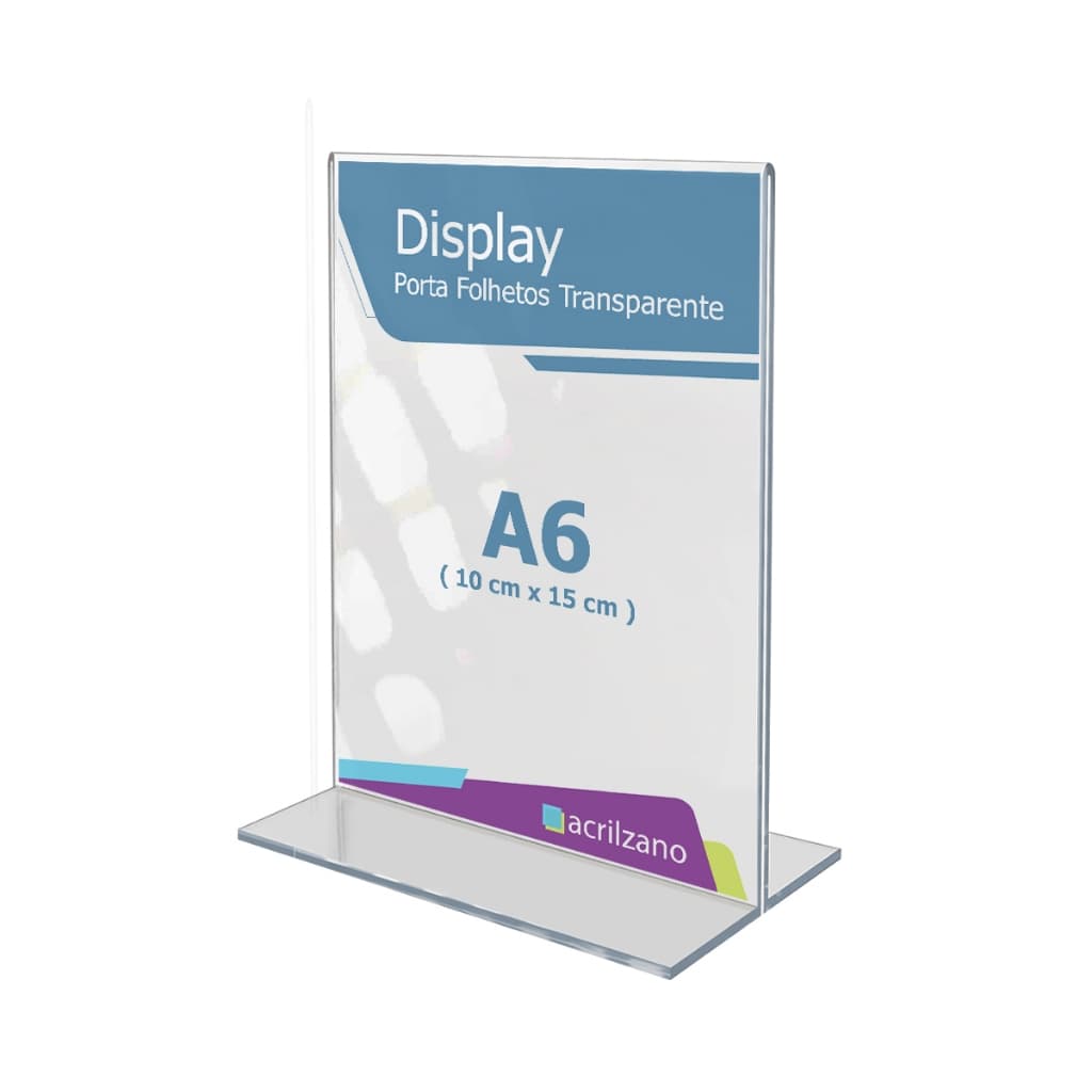 Display A6 10x15 Acrílico Tipo T para Preço, Aviso e Identificação em Balcão – Kit 1 Unidade