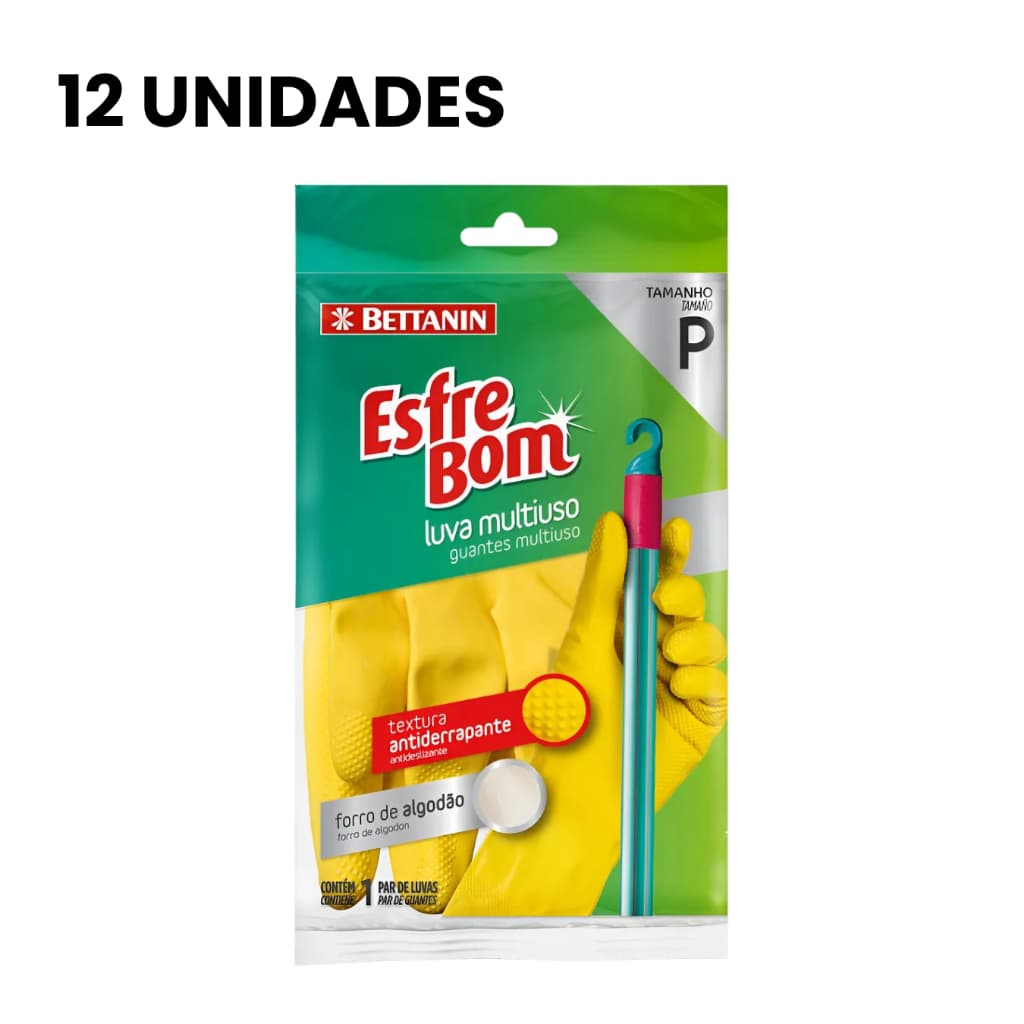 12X Par de Luvas Multiuso TAMANHO P Em Látex Bettanin 12X1