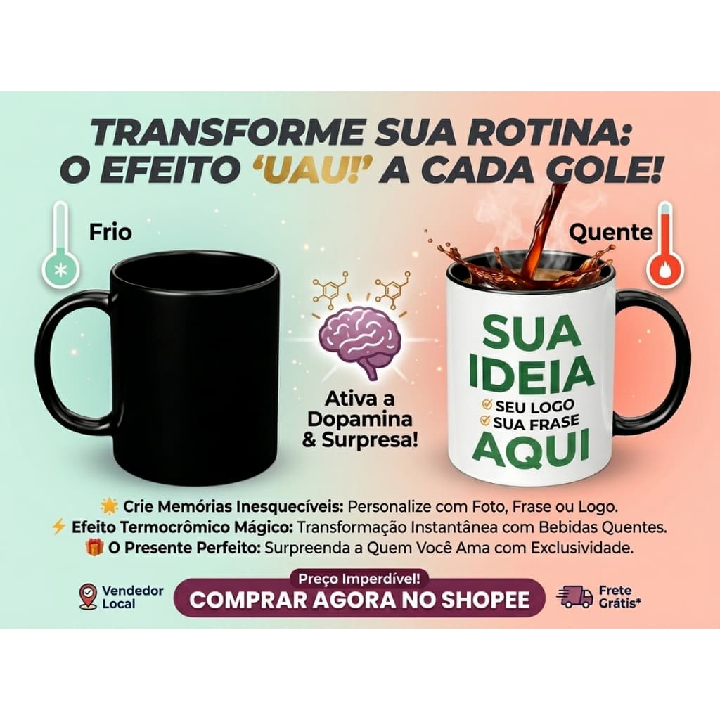 Caneca Mágica Premium Termossensível Preta Que Muda De Cor Personalizada 325ml Cerâmica Classe AAA