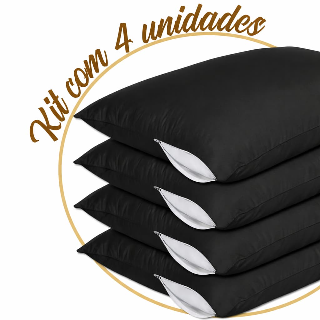 kit 4 e 2 Capas Protetora Fronha Travesseiro com Ziper Preto Anti Ácaro Proteção / 2 pçs e 4 pçs