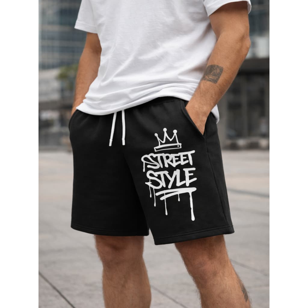 Bermuda Moletom Masculina Preta Street Style Estampada Confortável