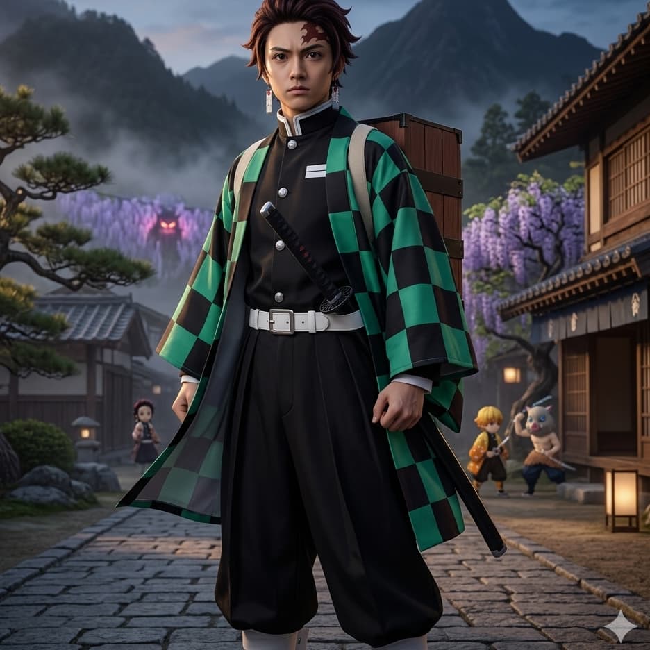 Kit Conjunto Tanjiro Manto Demon Slayer Cosplay
