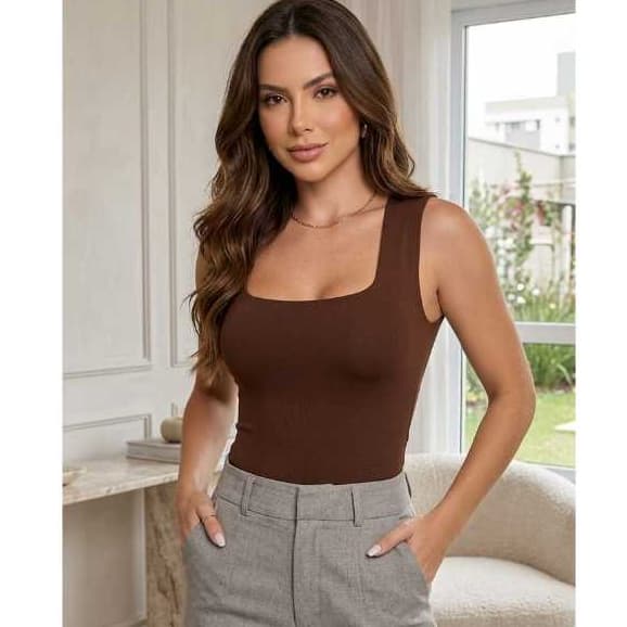 Blusa Regata Decote Quadrado Básica Feminina Moda feminina Blusinha Dia a dia