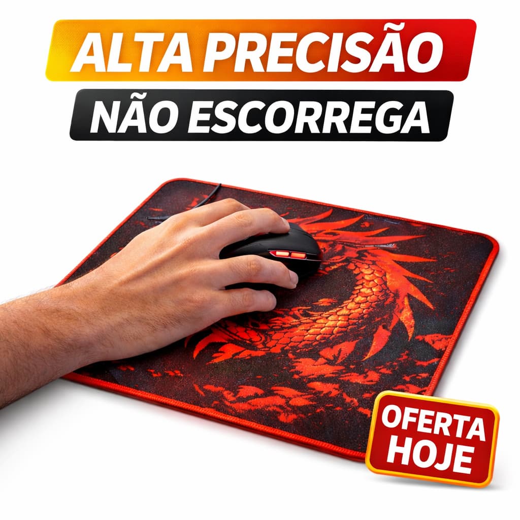 Mouse Pad Gamer Dragon 28x24 Antiderrapante Alta Precisão Base Emborrachada