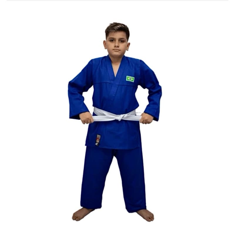 Kimono Judô Infantil Azul Brim Reforçado DOJO – Leve, Resistente, Ideal para Treino