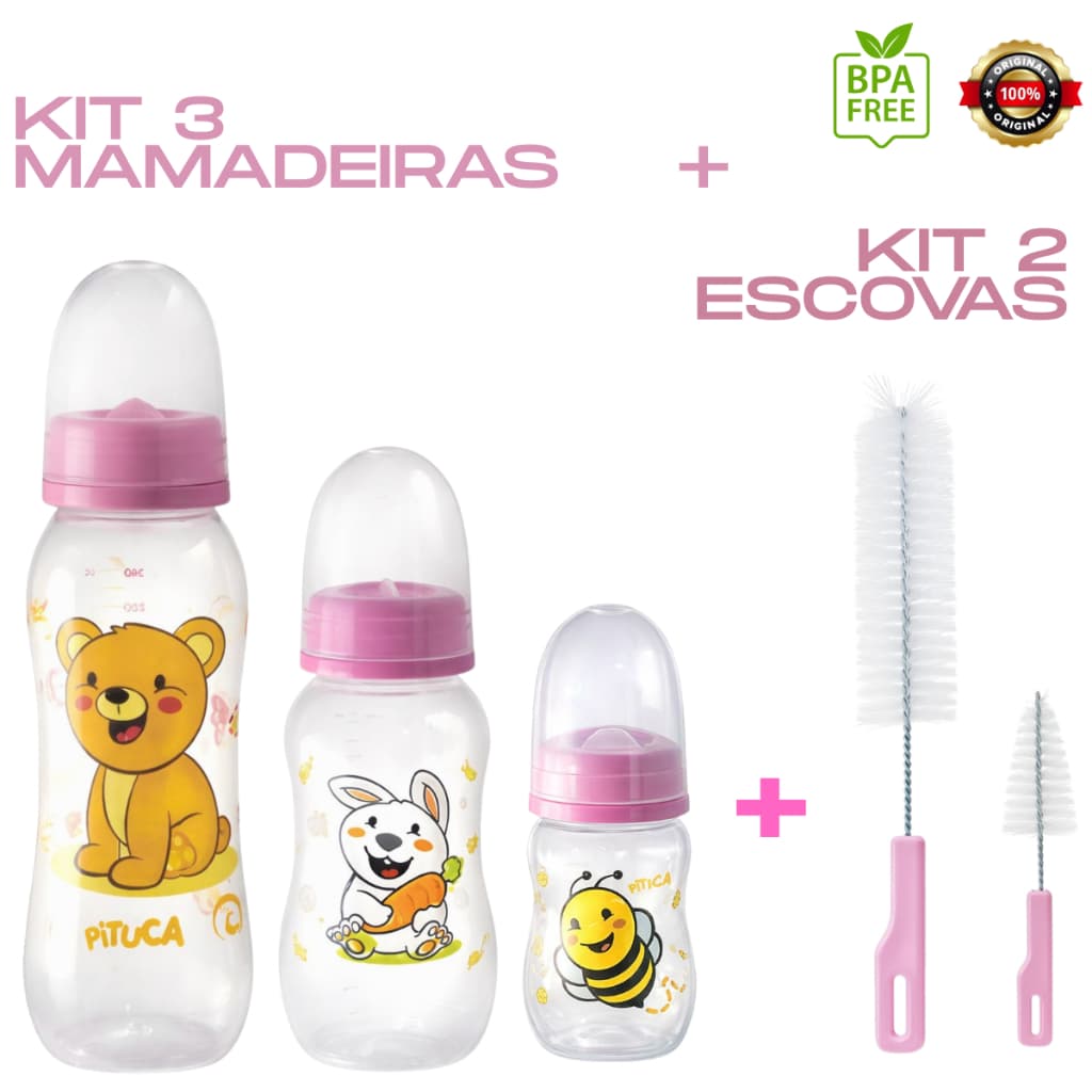 Kit Mamadeiras Para Bebê + Kit Escovas Para Lavagem