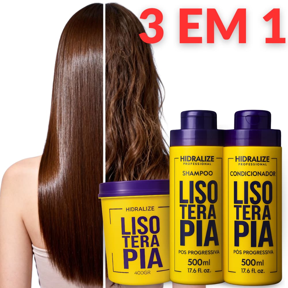 Kit Pós Progressiva Lisoterapia Shampoo Condicionador Máscara Reconstrutora Hidrataçã Brilho 3x1