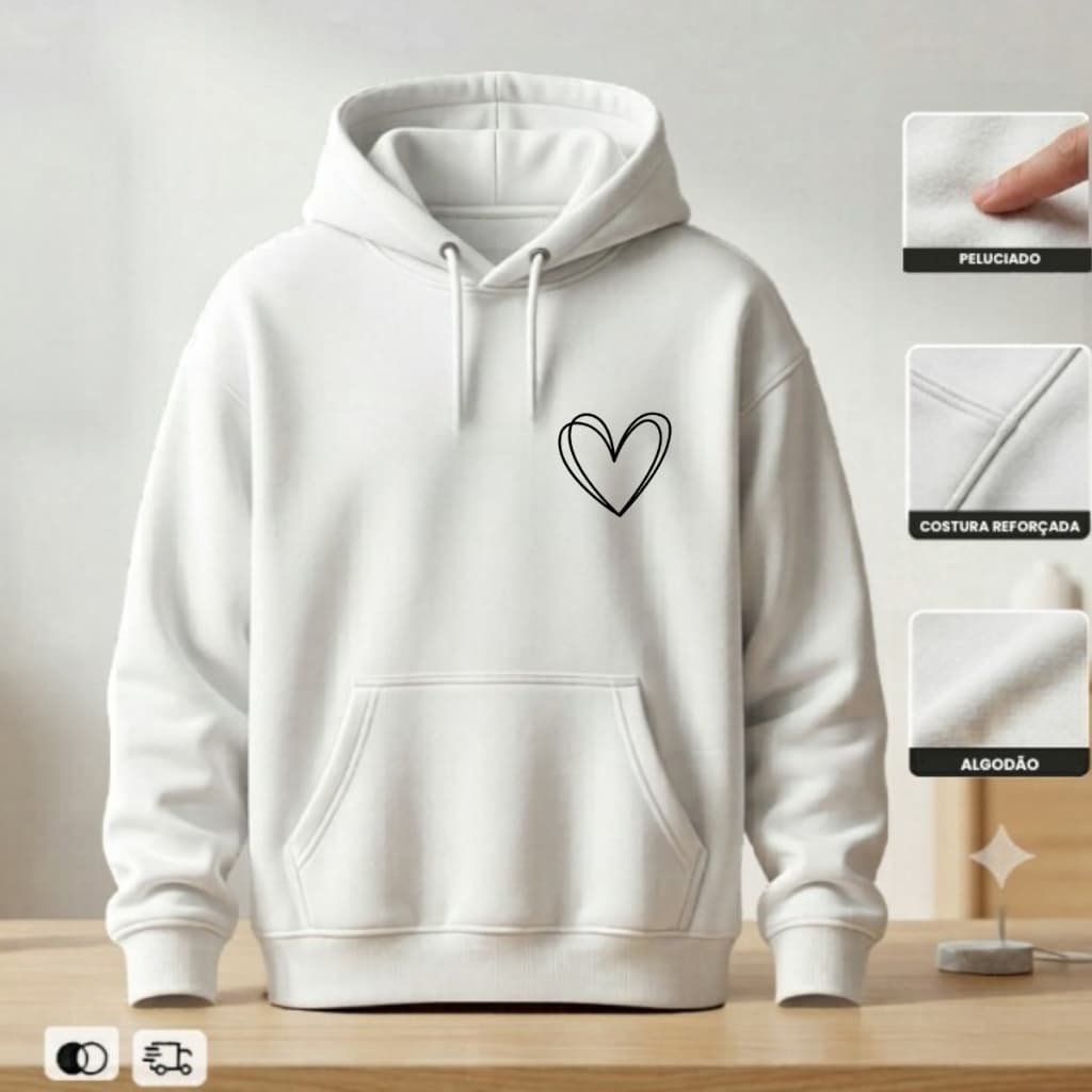 blusa de frio feminino masculino inverno branco Streetwear casaco de frio branco blusão moletom bolso capuz coração