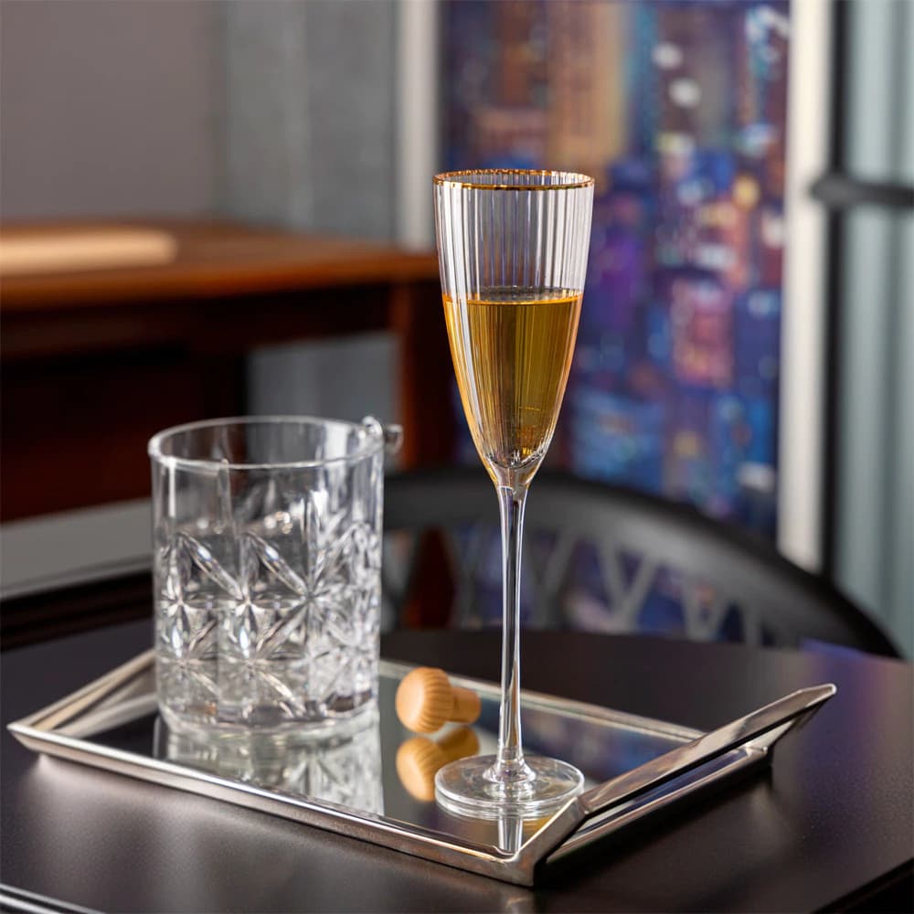 Taça de Champanhe Vidro Wolff Borda Dourada Lines 300ml