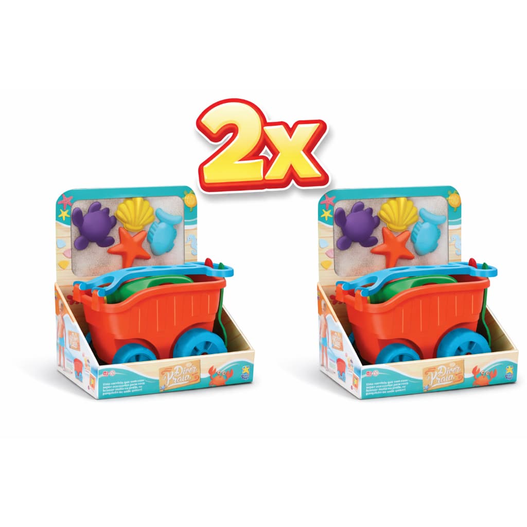2x Carrinhos de Praia Infantil com Acessórios Completo – Carriola com Balde, Pá, Rastelo, Regador e Forminhas Divertoys