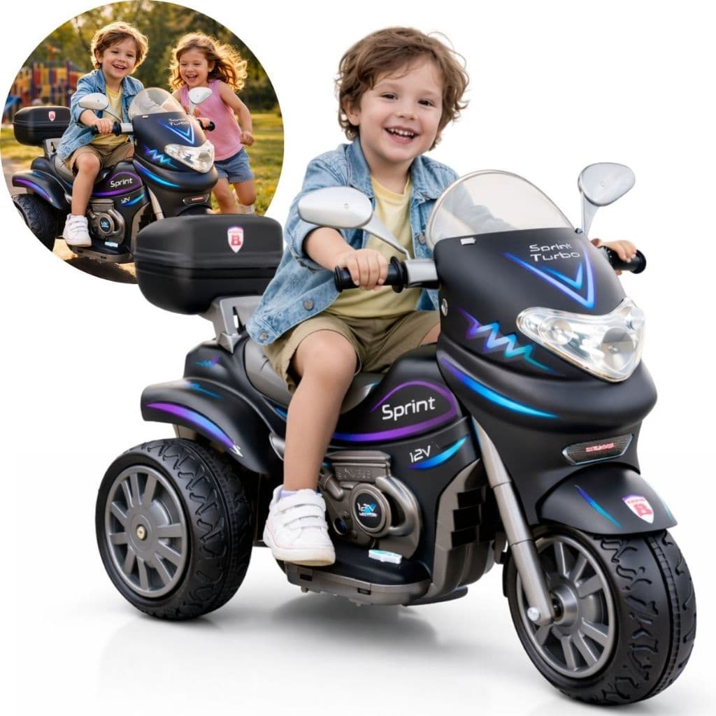 Moto Elétrica Infantil Biemme Sprint Turbo 12V Cor Preto Com Luzes