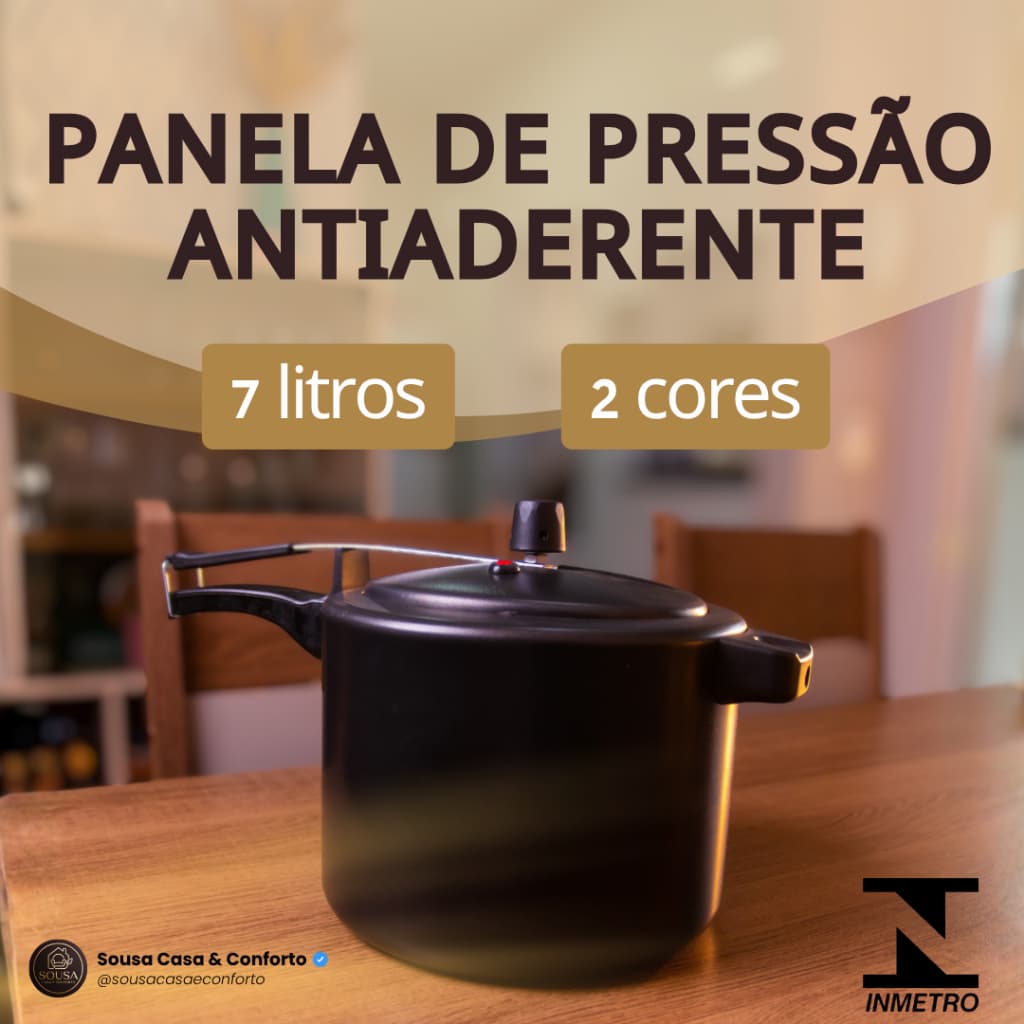 Panela de Pressão 7 Litros Antiaderente Teflon Fechamento Interno Seguro Resistente Selo INMETRO