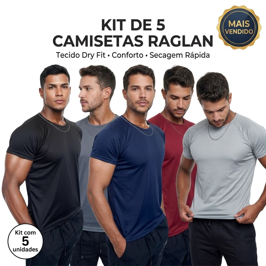 Kit 5 Camisetas Dry Fit Masculina Casual Academia Esportes Exercícios Corrida Sortidas Promoção Treino
