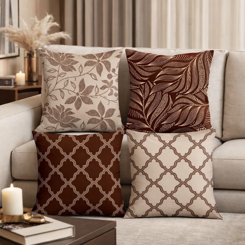 Kit com 4 Capas para Almofadas Decorativas Exclusivo 45X45cm Flores e Poá