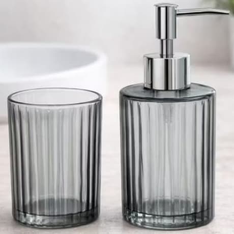 Kit Para Banheiro Lavabo Melina Hauskraft Premium – Porta Sabonete Líquido + Porta Escova