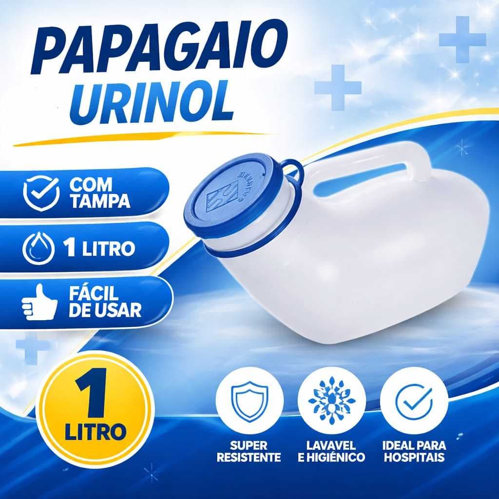 Coletor de Urina Hospitalar Papagaio 1000ml Com Tampa Para Acamados Masculino