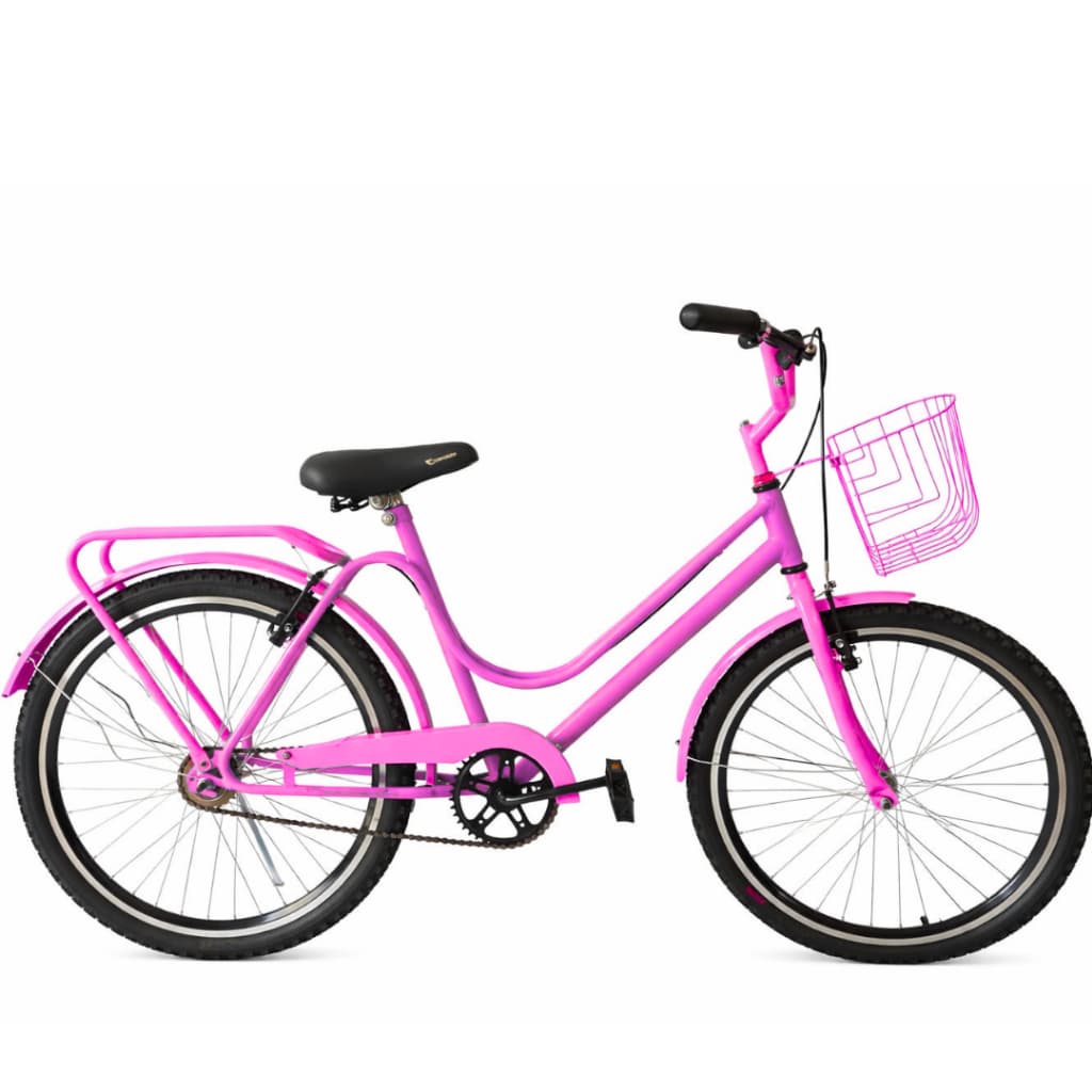 Bicicleta Infantil Aro 24 Feminina Flora XTBK, tipo Brisa, Ceci com Cestinha e Bagageiro- Rosa