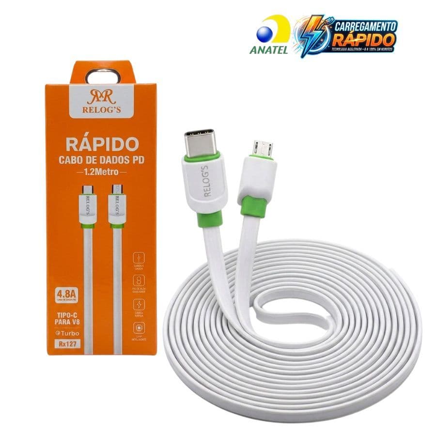 Cabo Carregador Rapido Entrada V8 TIPO-C 1,2m Reforçado Compativel Samsung H'maston RX127