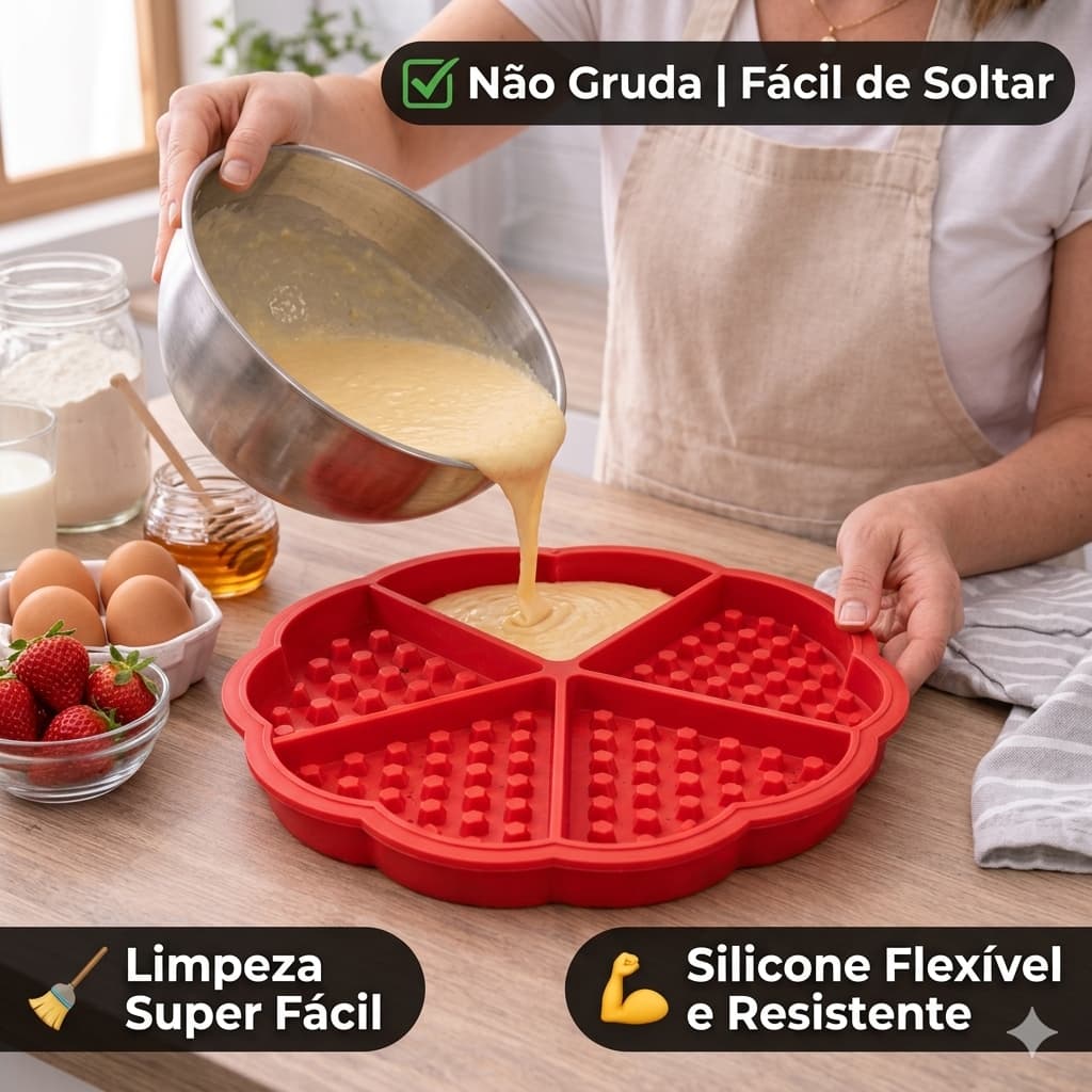 Forma Silicone Antiaderente 5 Divisórias Waffle Panqueca Forno Microondas Original
