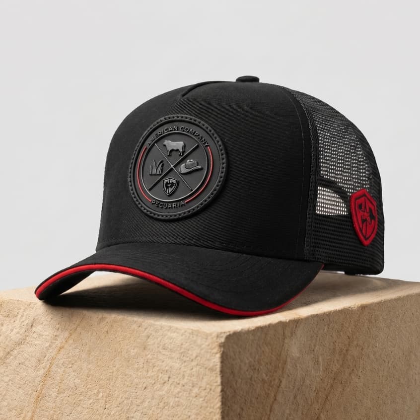 Boné Trucker Country Masculino Preto Telinha Pecuária Rodeio Redinha Respiravel Aba Curva Agro Ajustável Premium