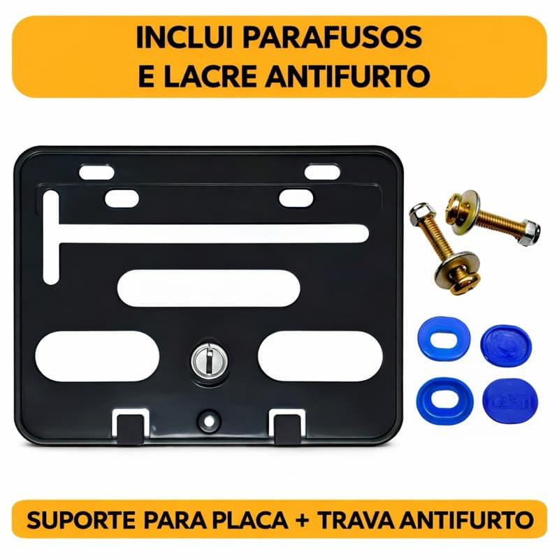 Suporte Protetor De Placa Moto Modelo Novo Plástico C/parafusos + Lacre