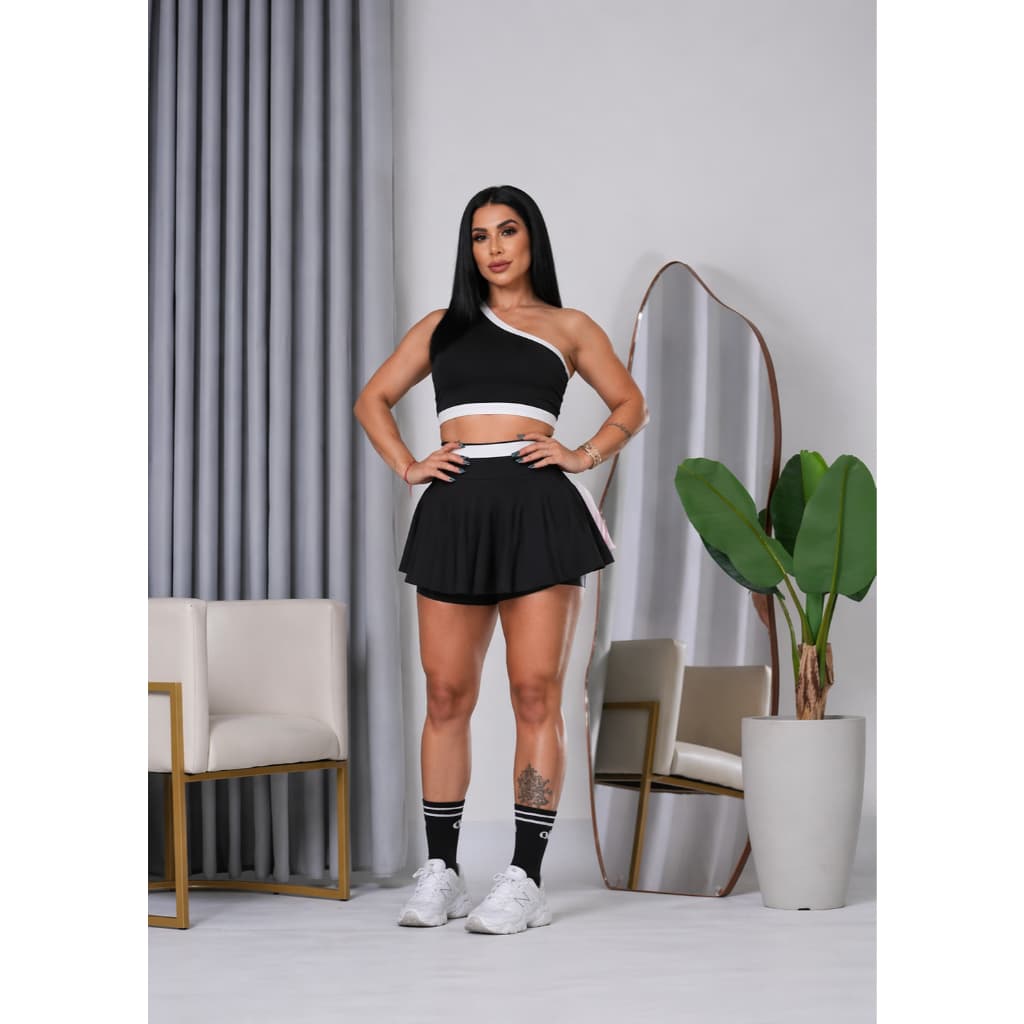 Conjunto Fitness Premium Poliamida Importada Top + Saia c/ Short c/ bolso Conforto Térmico Cores