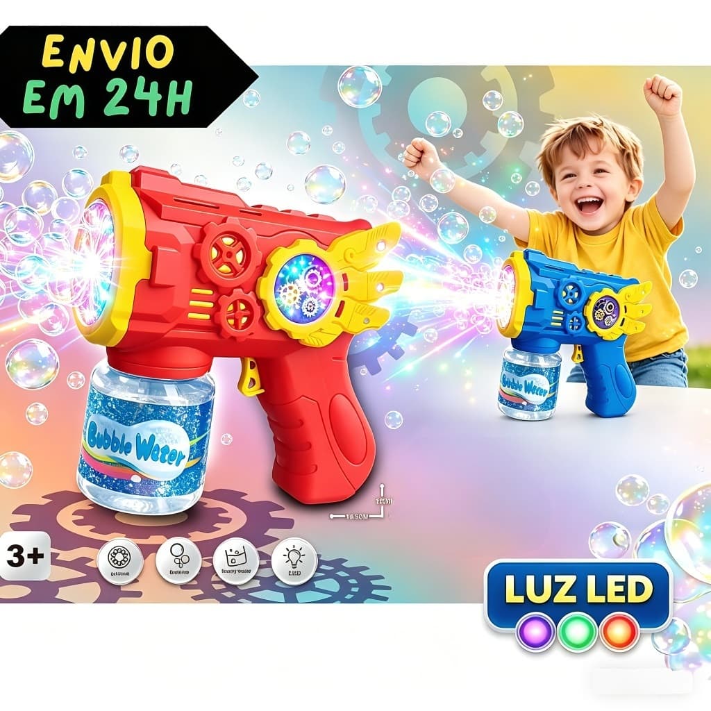 Pistola De Bolhas AutomáTica, VáRios Bicos, Com Luzes Led, FáCil De Usar E Resistente, Brinquedo Perfeito Para Festas